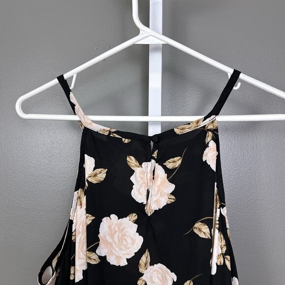 Torrid Georgette Drop Waist Halter Top Blouse Size 1 Black Sleeveless Floral - Picture 4 of 6